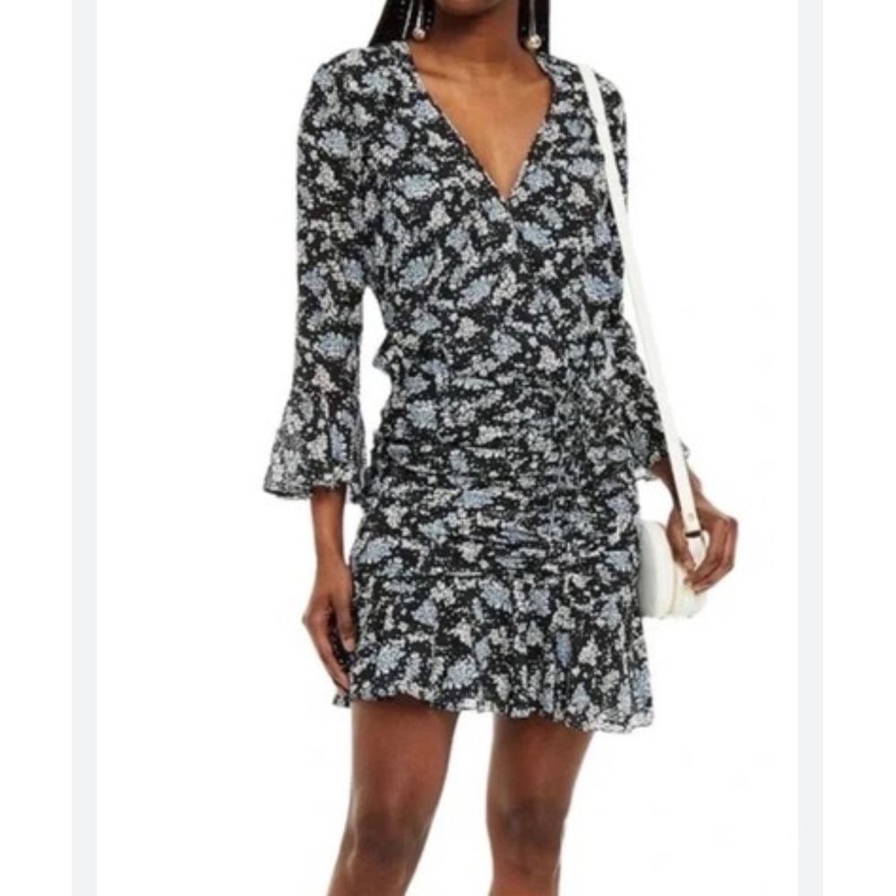 Veronica Beard SEAN Silk Ruched Mini Dress sz 4 floral ruffle boho